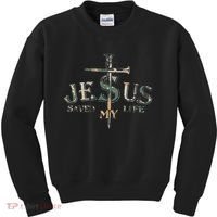 Jesus Saved My Life Army Camo Kids Sweatshirt thumb 0