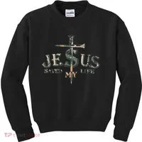 Jesus Saved My Life Army Camo Kids Sweatshirt thumb 0