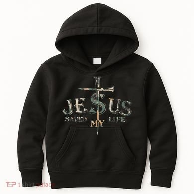 Jesus Saved My Life Army Camo Kids Hoodie