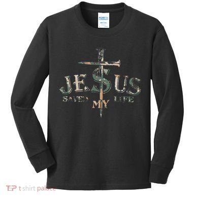 Jesus Saved My Life Army Camo Kids Long Sleeve Shirt