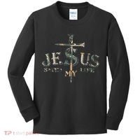 Jesus Saved My Life Army Camo Kids Long Sleeve Shirt thumb 0
