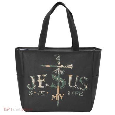 Jesus Saved My Life Army Camo Tote Bag