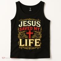 Jesus Saved My Life Bold Art Christian Faith Statement Tank Top thumb 2