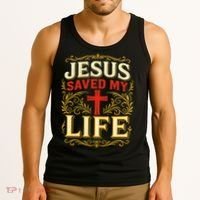 Jesus Saved My Life Bold Art Christian Faith Statement Tank Top thumb 3