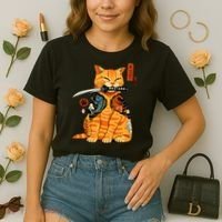 Japanese Samurai Ninja Cat Kawaii Anime Comfort Colors Boxy T-Shirt thumb 2