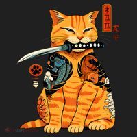 Japanese Samurai Ninja Cat Kawaii Anime Comfort Colors Boxy T-Shirt thumb 3