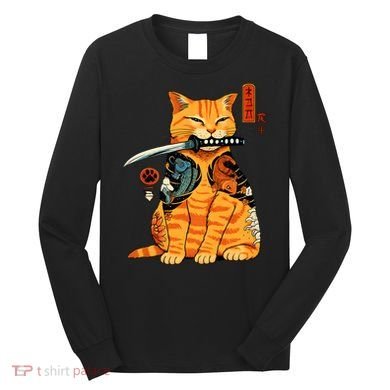 Japanese Samurai Ninja Cat Kawaii Anime Long Sleeve Shirt