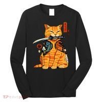 Japanese Samurai Ninja Cat Kawaii Anime Long Sleeve Shirt thumb 0