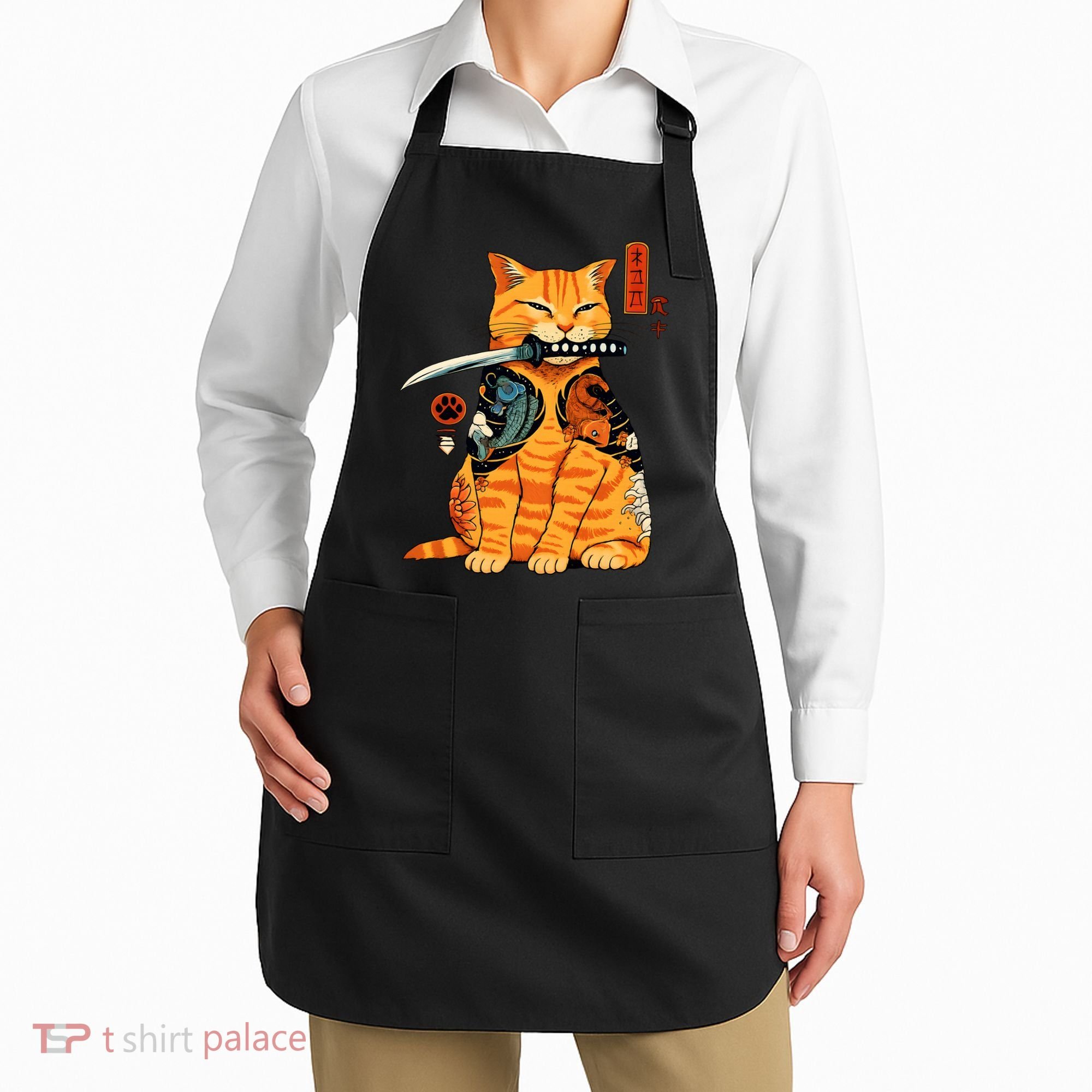 Japanese Samurai Ninja Cat Kawaii Anime Apron