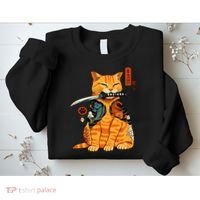 Japanese Samurai Ninja Cat Kawaii Anime Sweatshirt thumb 2