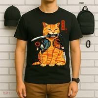 Japanese Samurai Ninja Cat Kawaii Anime T-Shirt thumb 6