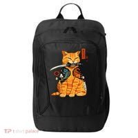 Japanese Samurai Ninja Cat Kawaii Anime City Backpack thumb 0