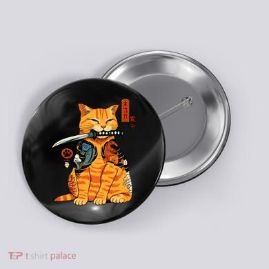 Japanese Samurai Ninja Cat Kawaii Anime Button
