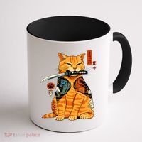 Japanese Samurai Ninja Cat Kawaii Anime Coffee Mug thumb 1