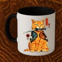 Japanese Samurai Ninja Cat Kawaii Anime Coffee Mug thumb 2