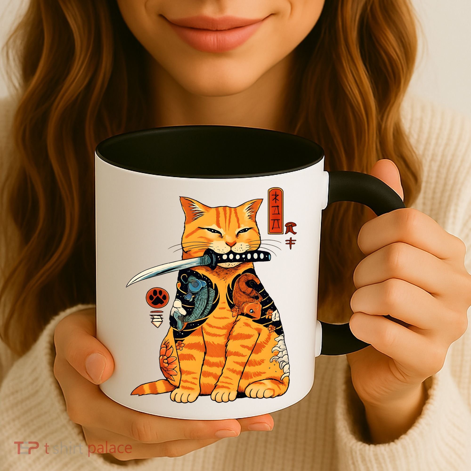 Japanese Samurai Ninja Cat Kawaii Anime Coffee Mug