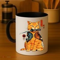 Japanese Samurai Ninja Cat Kawaii Anime Coffee Mug thumb 4