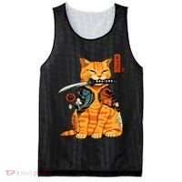 Japanese Samurai Ninja Cat Kawaii Anime Mesh Reversible Basketball Jersey Tank thumb 0