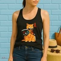 Japanese Samurai Ninja Cat Kawaii Anime Women's Tank Top thumb 2