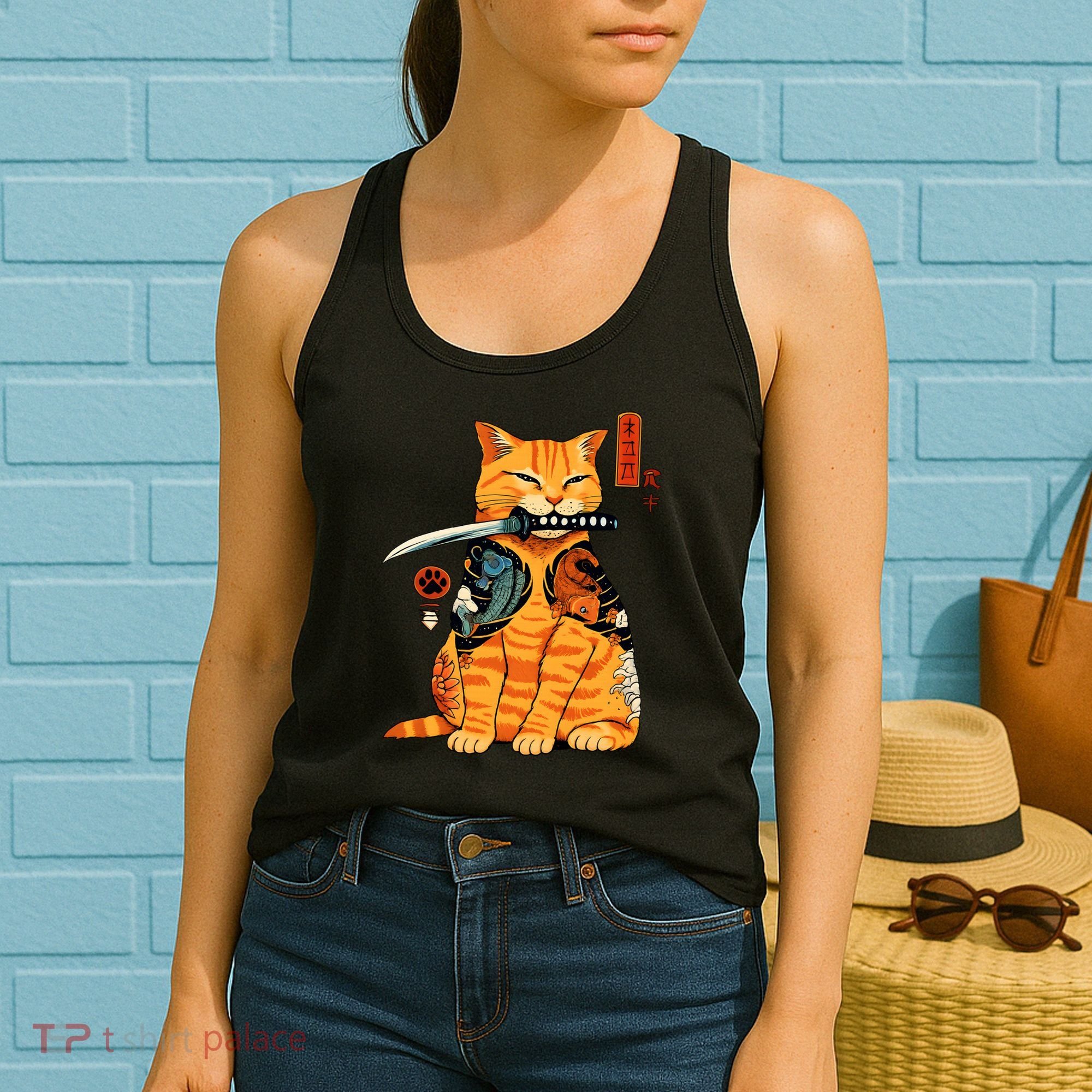 Japanese Samurai Ninja Cat Kawaii Anime Women's Tank Top
