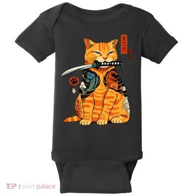 Japanese Samurai Ninja Cat Kawaii Anime Baby Bodysuit