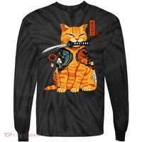 Japanese Samurai Ninja Cat Kawaii Anime Tie-Dye Long Sleeve Shirt thumb 0