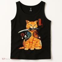 Japanese Samurai Ninja Cat Kawaii Anime Tank Top thumb 2