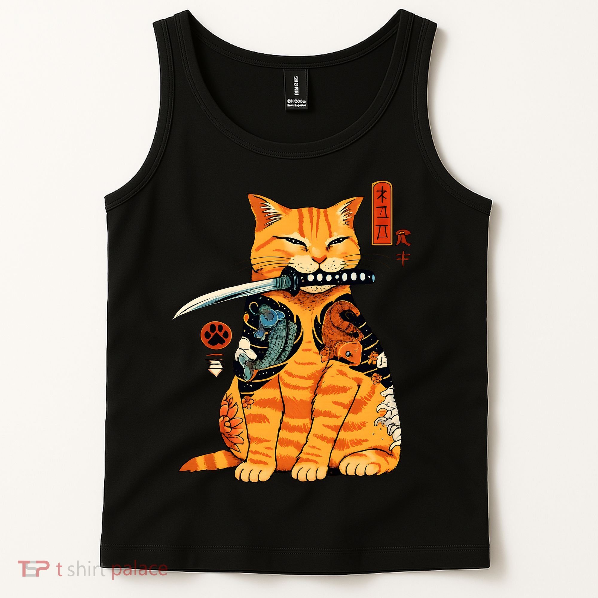Japanese Samurai Ninja Cat Kawaii Anime Tank Top