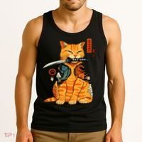 Japanese Samurai Ninja Cat Kawaii Anime Tank Top thumb 3