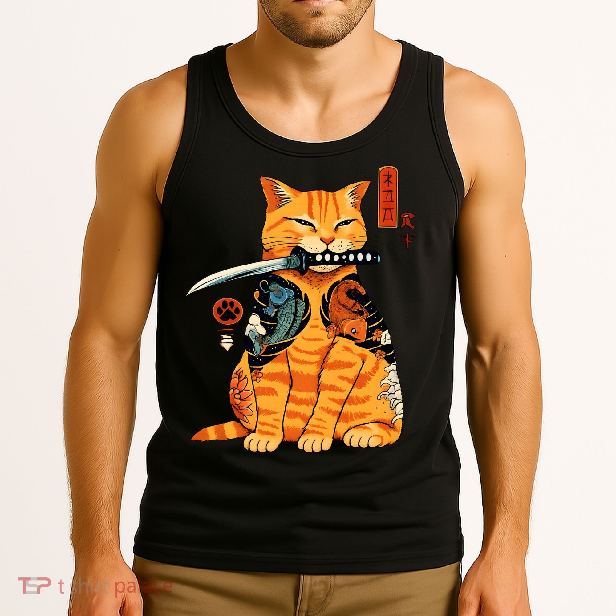 Japanese Samurai Ninja Cat Kawaii Anime Tank Top