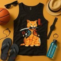 Japanese Samurai Ninja Cat Kawaii Anime Tank Top thumb 4