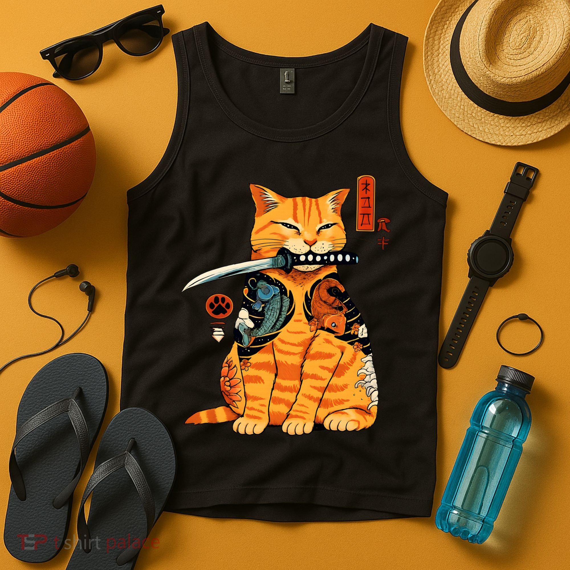 Japanese Samurai Ninja Cat Kawaii Anime Tank Top