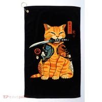 Japanese Samurai Ninja Cat Kawaii Anime Golf Towel thumb 0