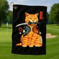 Japanese Samurai Ninja Cat Kawaii Anime Golf Towel thumb 1