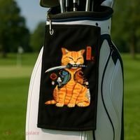 Japanese Samurai Ninja Cat Kawaii Anime Golf Towel thumb 2