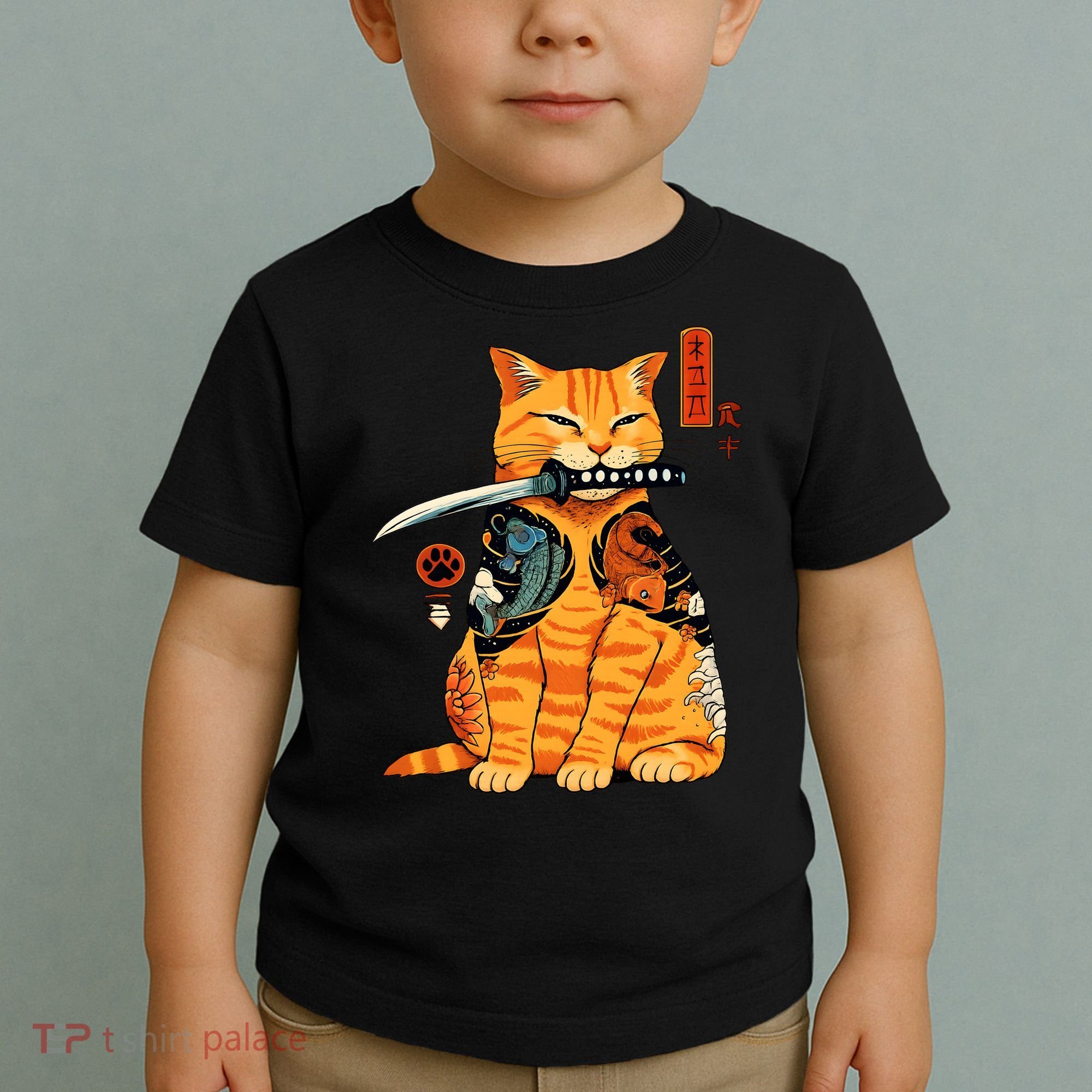 Japanese Samurai Ninja Cat Kawaii Anime Toddler T-Shirt