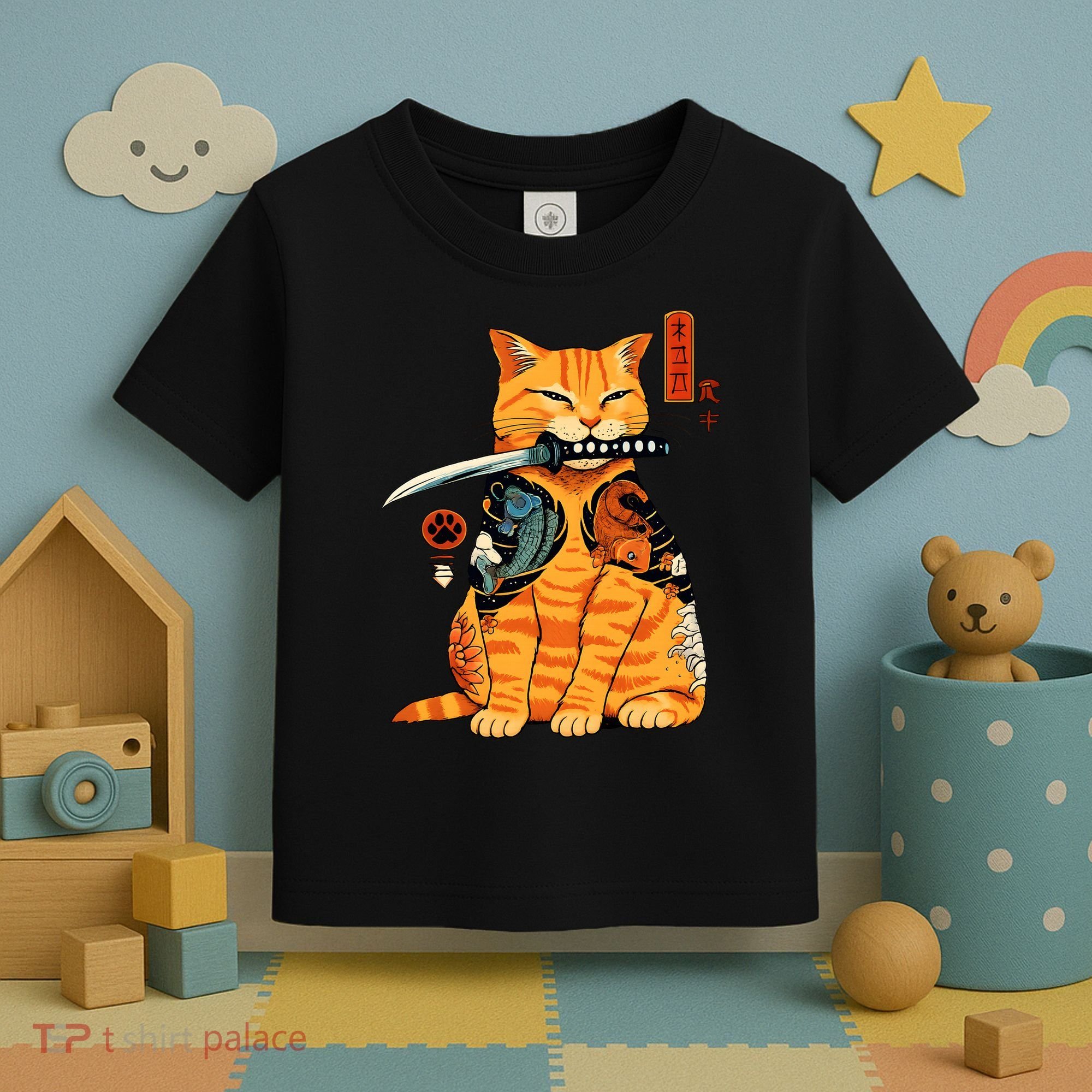 Japanese Samurai Ninja Cat Kawaii Anime Toddler T-Shirt