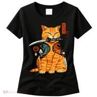 Japanese Samurai Ninja Cat Kawaii Anime Women's T-Shirt thumb 0