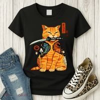 Japanese Samurai Ninja Cat Kawaii Anime Women's T-Shirt thumb 3