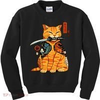 Japanese Samurai Ninja Cat Kawaii Anime Kids Sweatshirt thumb 0