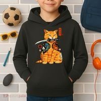 Japanese Samurai Ninja Cat Kawaii Anime Kids Hoodie thumb 2