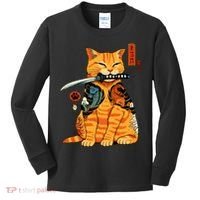 Japanese Samurai Ninja Cat Kawaii Anime Kids Long Sleeve Shirt thumb 0