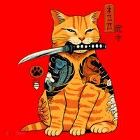Japanese Samurai Ninja Cat Kawaii Anime Santa Hat thumb 1