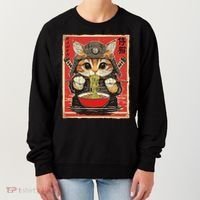 Japanese Samurai Ninja Cat Eating Ramen Women's Sweatshirt thumb 0