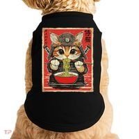 Japanese Samurai Ninja Cat Eating Ramen Doggie Tank thumb 0