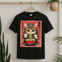 Japanese Samurai Ninja Cat Eating Ramen T-Shirt thumb 2