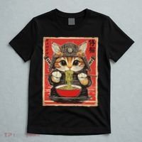 Japanese Samurai Ninja Cat Eating Ramen T-Shirt thumb 5