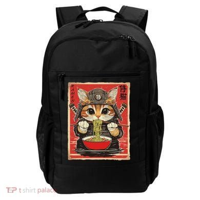 Japanese Samurai Ninja Cat Eating Ramen Backpack