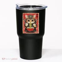 Japanese Samurai Ninja Cat Eating Ramen Tumbler thumb 0