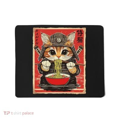 Japanese Samurai Ninja Cat Eating Ramen Mousepad
